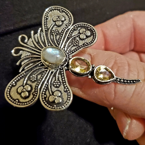 New Rainbow Moonstone & Citrine 925 Silver Dragonfly Ring. - Picture 9 of 12